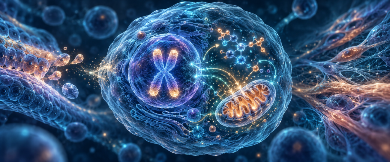 Cellular aging research connecting telomeres, NAD-related repair, and mitochondrial signaling
