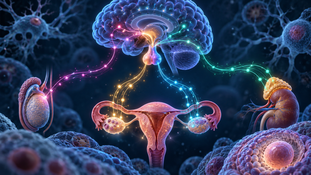 Reproductive and neuroendocrine signaling pathways connecting the brain, pituitary, and target tissues