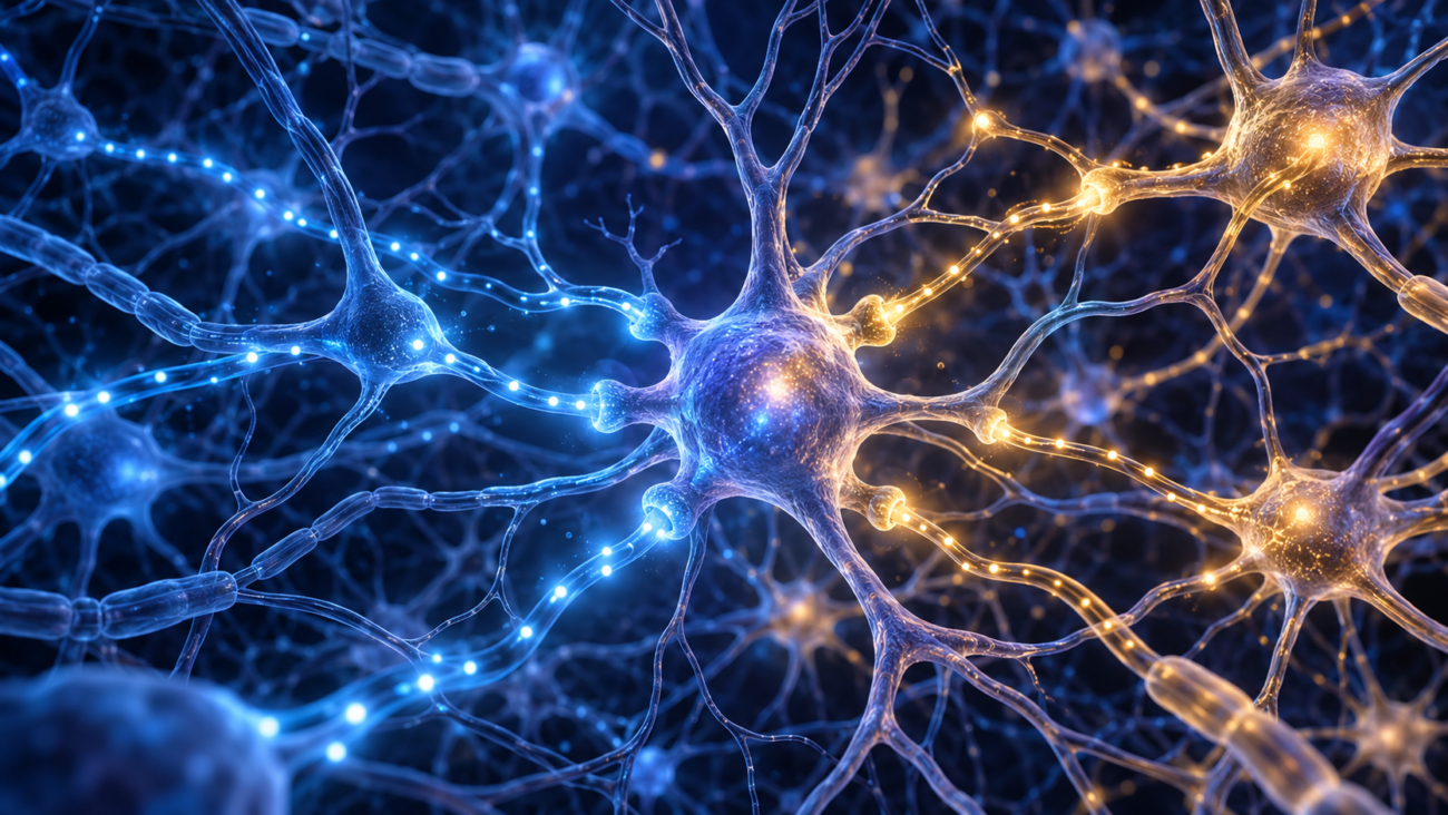 Balanced blue and amber neural signaling network