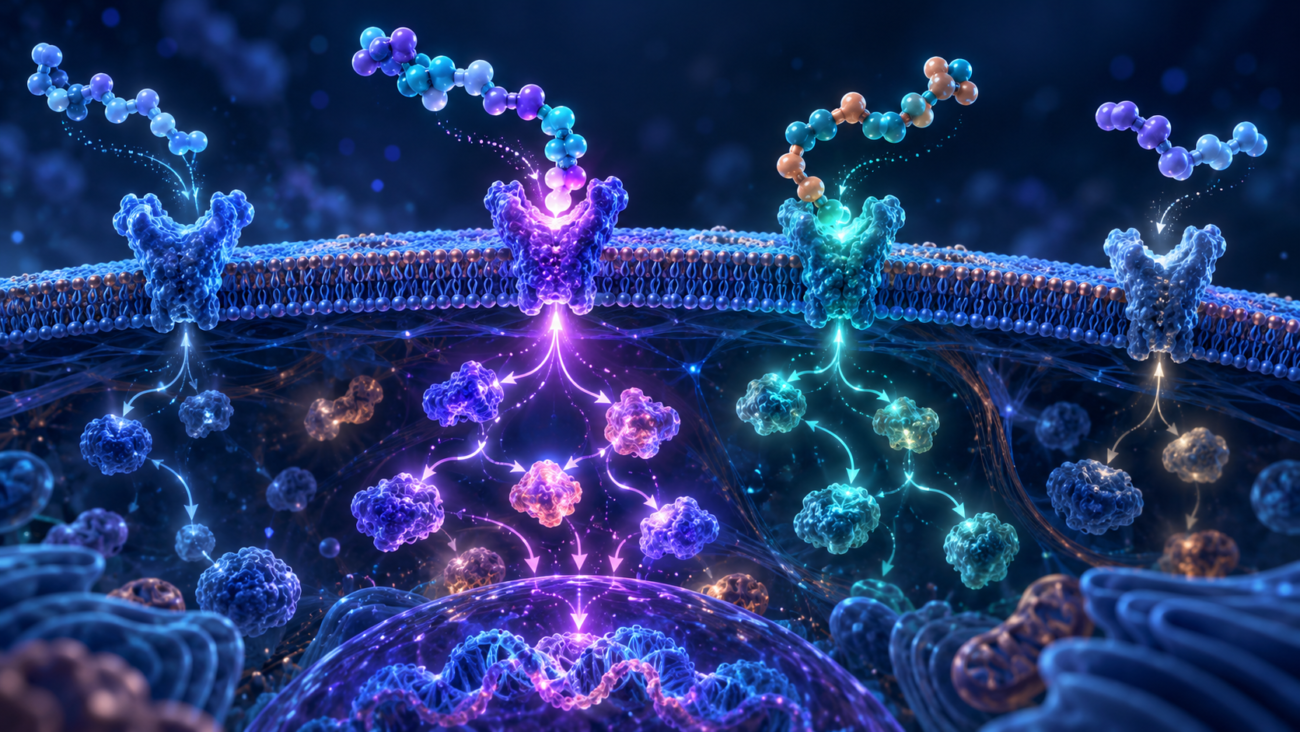 Peptide structure binding a receptor and beginning an intracellular signaling pathway